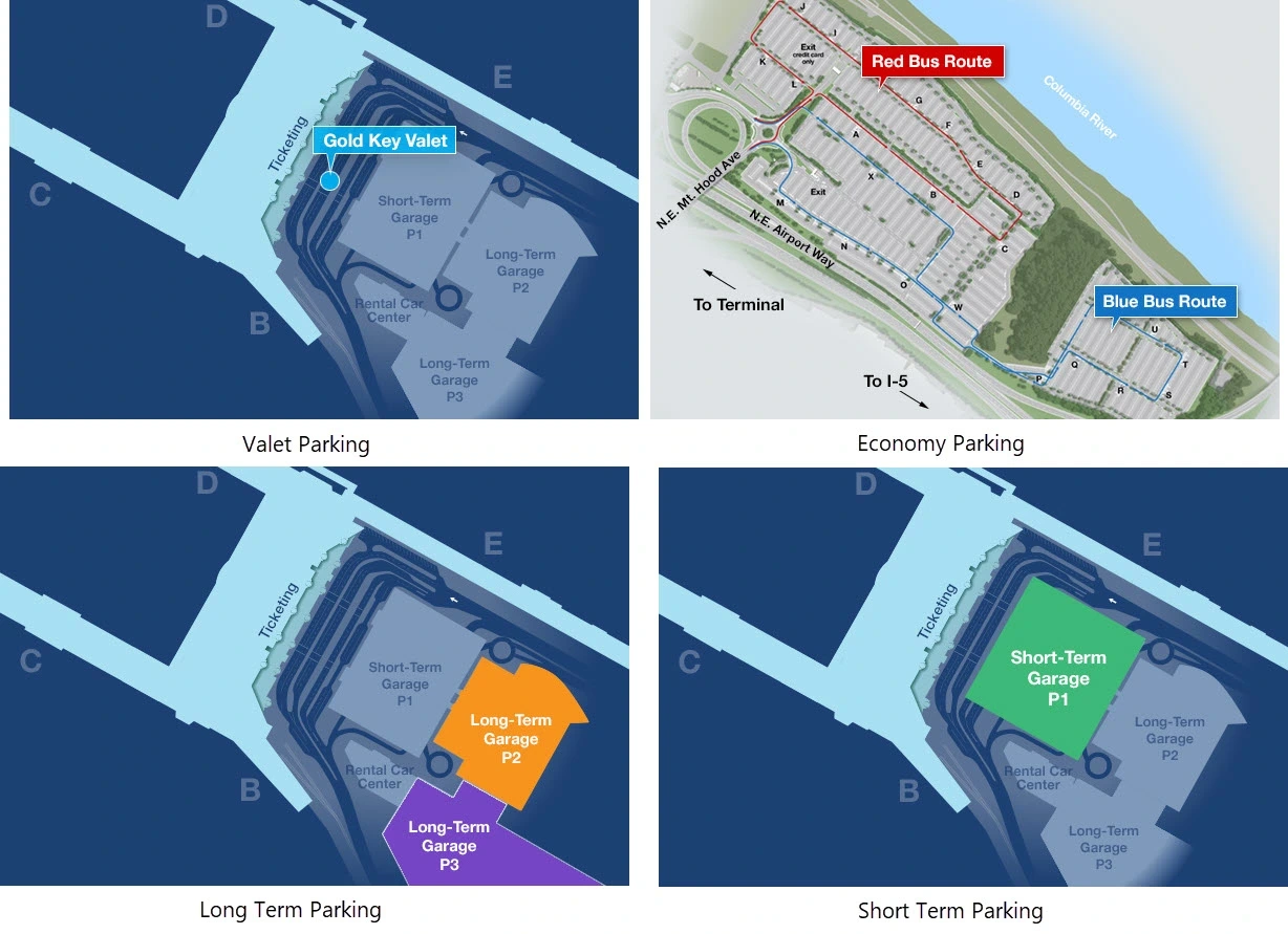 Portland (OR) PDX Airport Parking Map